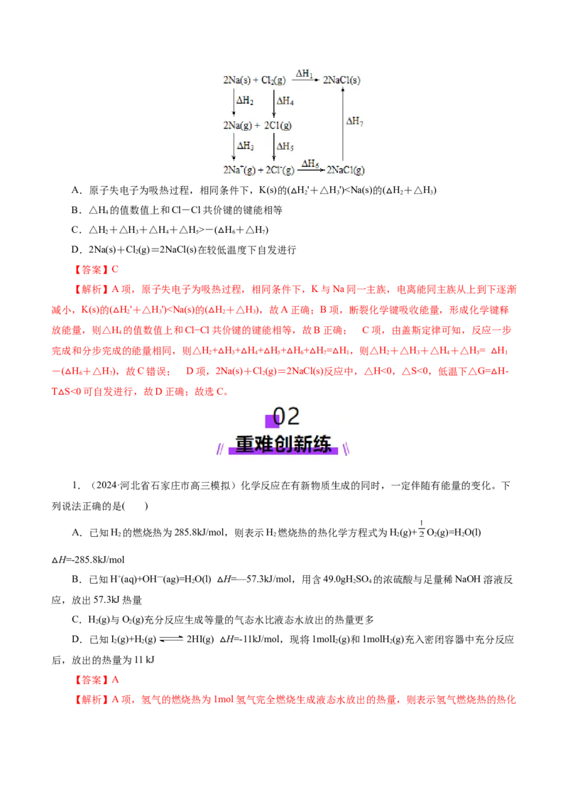第01讲化学反应的热效应(练习)(解析版)_05高考化学_2025年新高考资料_一轮复习_2025年高考化学一轮复习讲练测（新教材新高考）_第六章化学反应与能量