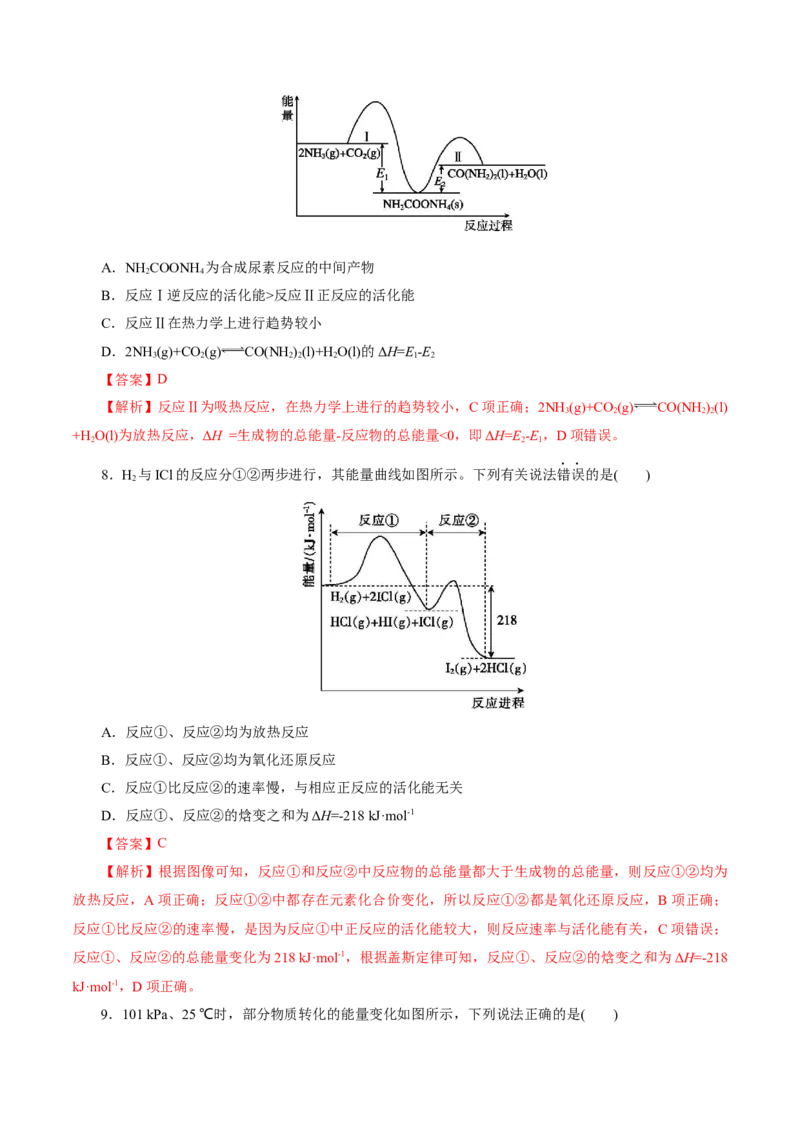 第01讲化学反应的热效应(练习)(解析版)_05高考化学_2025年新高考资料_一轮复习_2025年高考化学一轮复习讲练测（新教材新高考）_第六章化学反应与能量