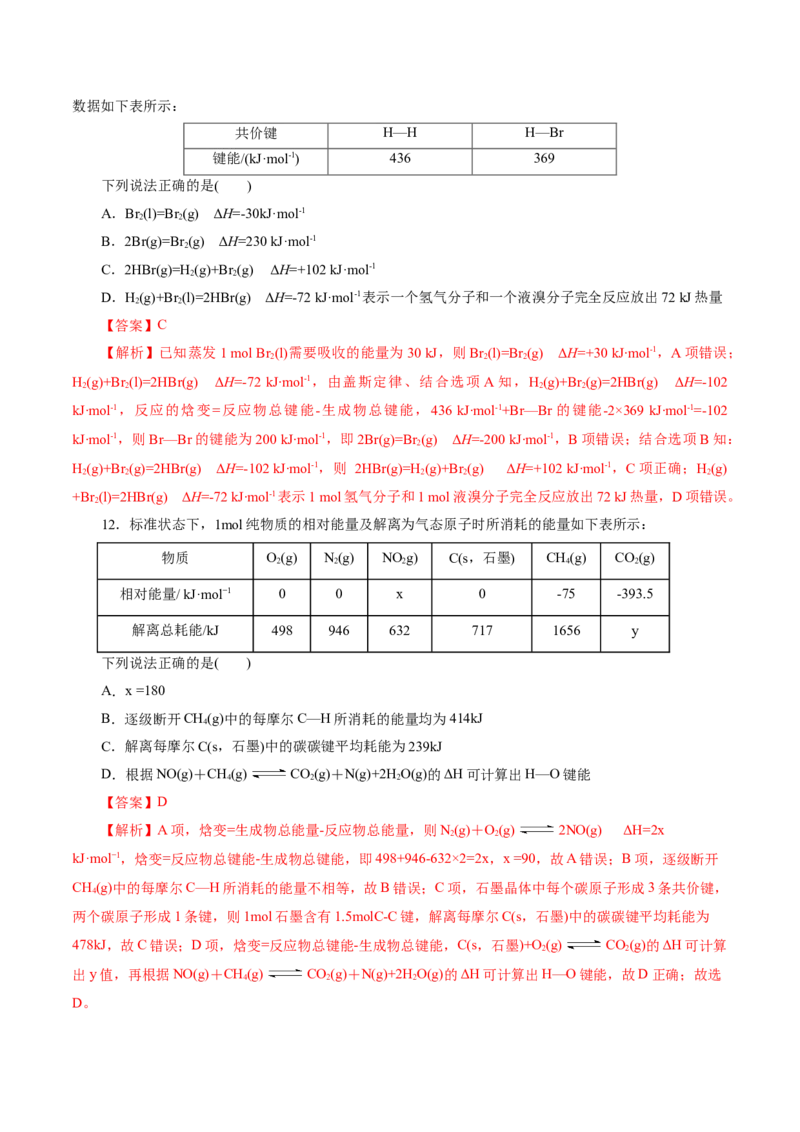 第01讲化学反应的热效应(练习)(解析版)_05高考化学_2025年新高考资料_一轮复习_2025年高考化学一轮复习讲练测（新教材新高考）_第六章化学反应与能量