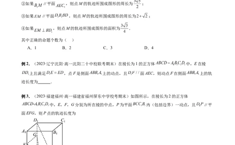 重难点突破04立体几何中的轨迹问题（六大题型）（原卷版）_2.2025数学总复习_2024年新高考资料_1.2024一轮复习_2024年高考数学一轮复习讲练测（新教材新高考）_第七章立体几何与空间向量