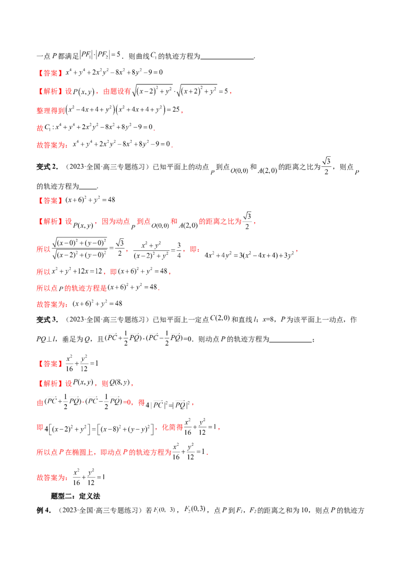 重难点突破05求曲线的轨迹方程（十大题型）（解析版）_2.2025数学总复习_2024年新高考资料_1.2024一轮复习_2024年高考数学一轮复习讲练测（新教材新高考）_第八章平面解析几何