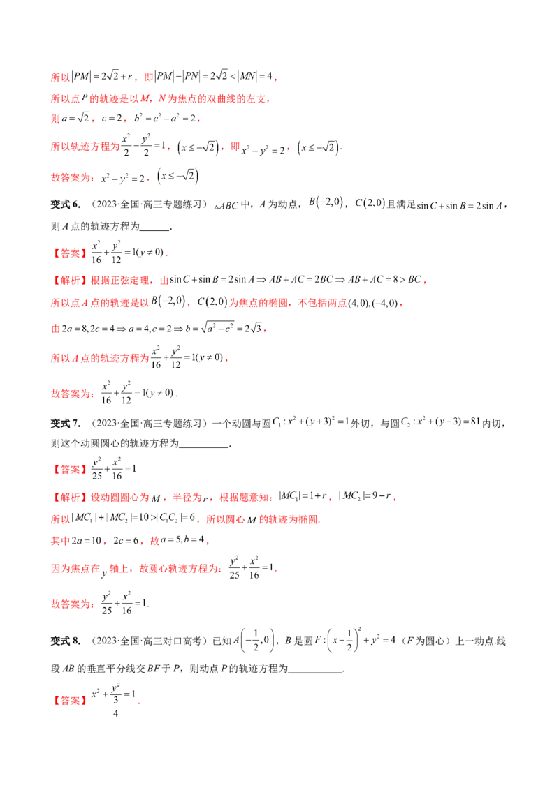 重难点突破05求曲线的轨迹方程（十大题型）（解析版）_2.2025数学总复习_2024年新高考资料_1.2024一轮复习_2024年高考数学一轮复习讲练测（新教材新高考）_第八章平面解析几何