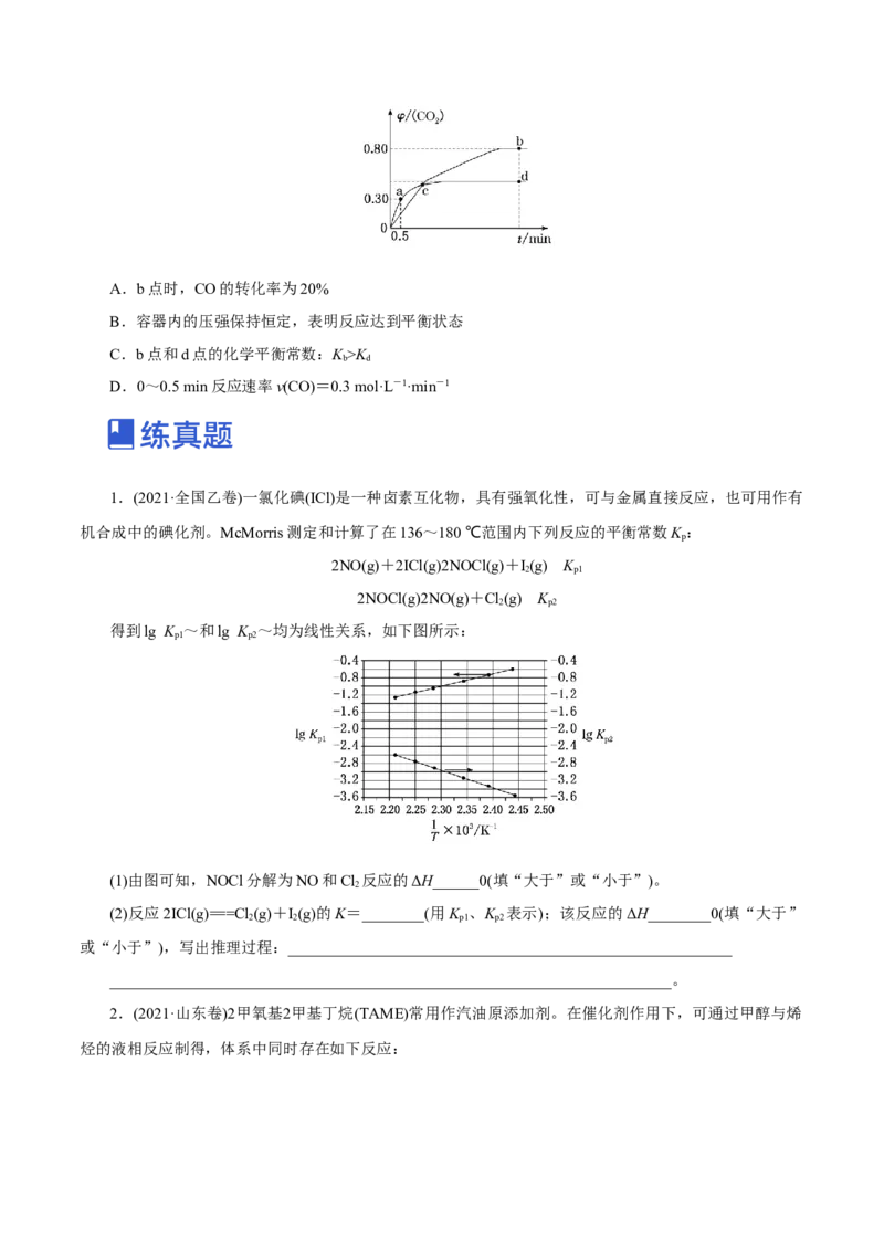 第20讲化学平衡常数及转化率的计算（练）-2023年高考化学一轮复习讲练测（新教材新高考）（原卷版）_05高考化学_新高考复习资料_2023年新高考资料_一轮复习