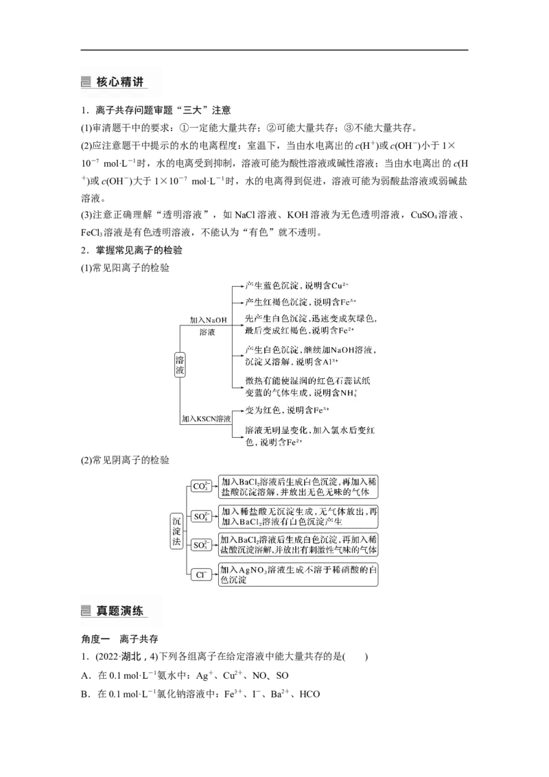第1部分专题突破专题4　离子共存与离子推断_05高考化学_新高考复习资料_2023年新高考资料_二轮复习_2023年高考化学二轮复习讲义+课件（新高考版）_学生版_大二轮专题复习讲义