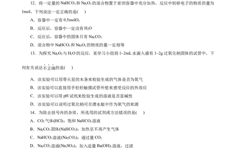 考点13钠及其化合物(好题冲关)(原卷版)_05高考化学_通用版（老高考）复习资料_2024年复习资料_完备战2024年高考化学一轮复习考点帮（全国通用）