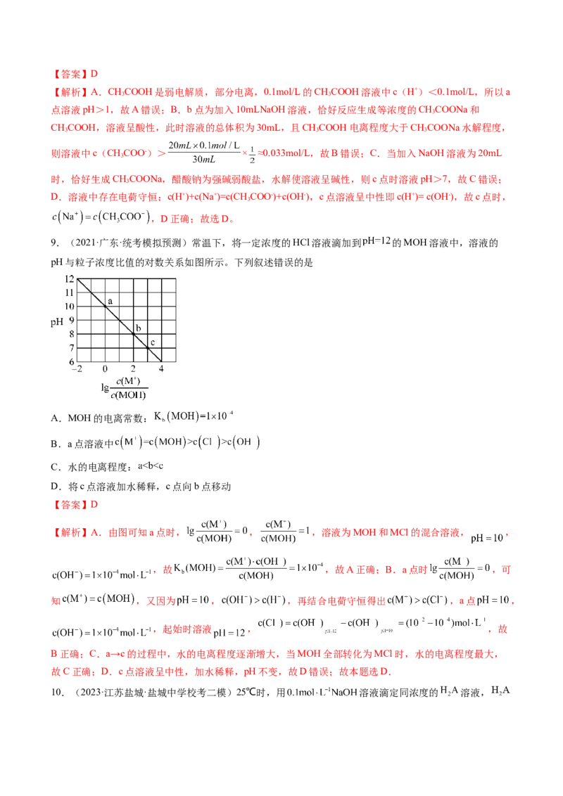 第29讲水的电离和溶液的酸碱性（练习）（解析版）_05高考化学_2024年新高考资料_1.2024一轮复习_2024年高考化学一轮复习讲练测（新教材新高考）_第29讲水的电离和溶液的酸碱性（练习）
