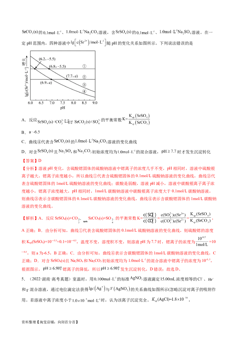 第31讲难溶电解质的溶解平衡与应用（练习）（解析版）_05高考化学_新高考复习资料_2024年新高考资料_一轮复习资料_完2024年高考化学一轮复习讲练测(课件+讲义+练习)（新高考）