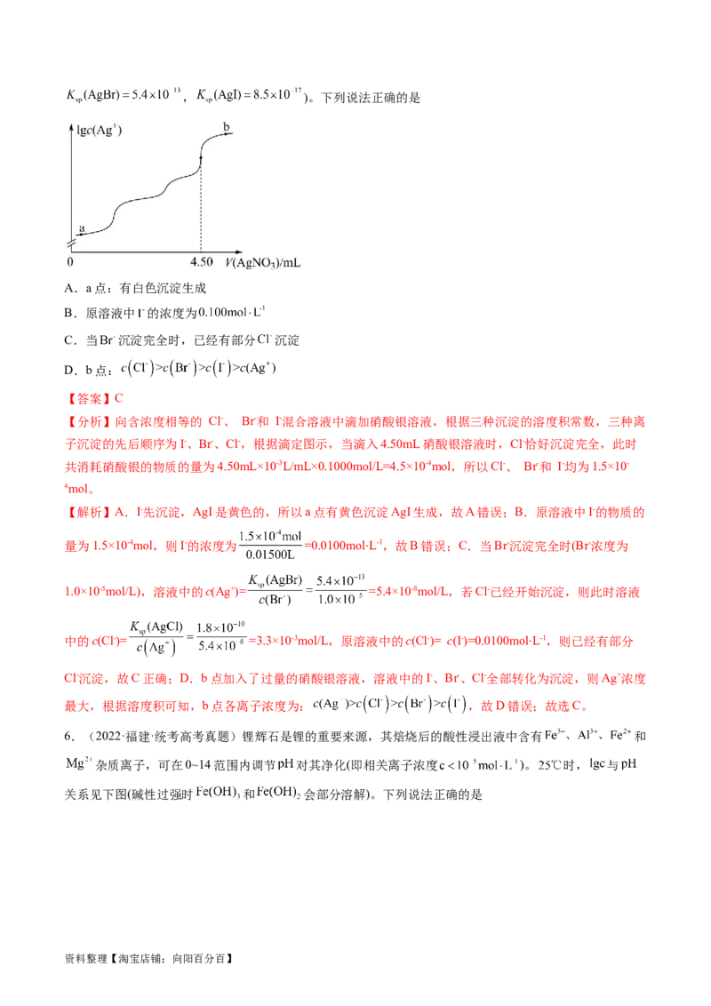第31讲难溶电解质的溶解平衡与应用（练习）（解析版）_05高考化学_新高考复习资料_2024年新高考资料_一轮复习资料_完2024年高考化学一轮复习讲练测(课件+讲义+练习)（新高考）