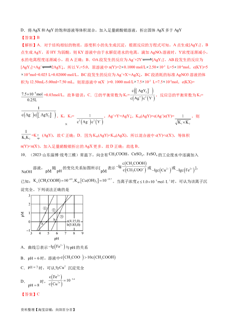 第31讲难溶电解质的溶解平衡与应用（练习）（解析版）_05高考化学_新高考复习资料_2024年新高考资料_一轮复习资料_完2024年高考化学一轮复习讲练测(课件+讲义+练习)（新高考）