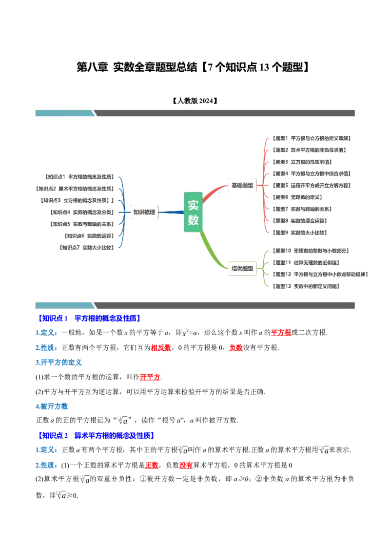 第八章实数全章题型总结7个知识点13个题型（必考点分类集训）（人教版2024）（学生版）_初中数学_七年级数学下册（人教版）_考点分类必刷题-U181