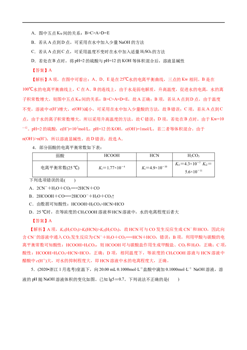 第31练水的电离和溶液的pH-2023年高考化学一轮复习小题多维练（解析版）_05高考化学_通用版（老高考）复习资料_2023年复习资料_一轮复习_2023年高考化学一轮复习小题多维练（全国通用）