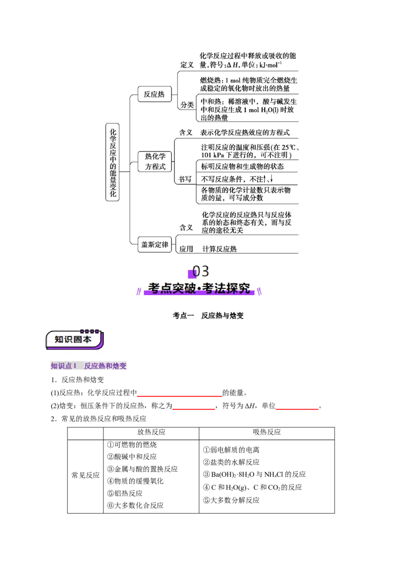 第01讲化学反应的热效应(讲义)(原卷版)_05高考化学_2025年新高考资料_一轮复习_2025年高考化学一轮复习讲练测（新教材新高考）_第六章化学反应与能量