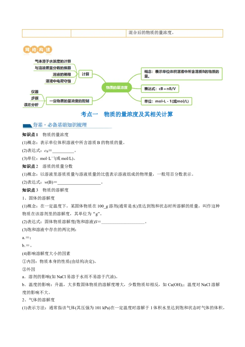 第02讲物质的量浓度与溶液的配制（讲义）（原卷版）_05高考化学_2024年新高考资料_1.2024一轮复习_2024年高考化学一轮复习讲练测（新教材新高考）