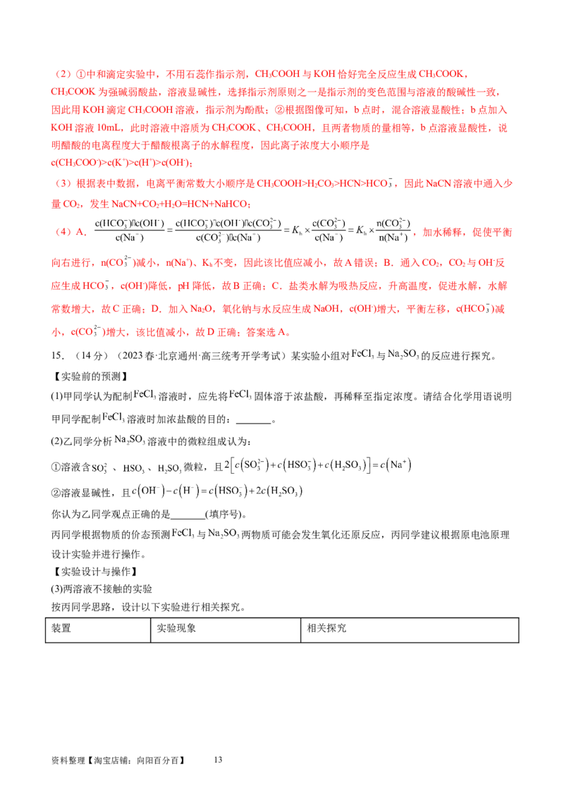 第30讲盐类水解（练习）（解析版）_05高考化学_新高考复习资料_2024年新高考资料_一轮复习资料_完2024年高考化学一轮复习讲练测(课件+讲义+练习)（新高考）_讲义+练习