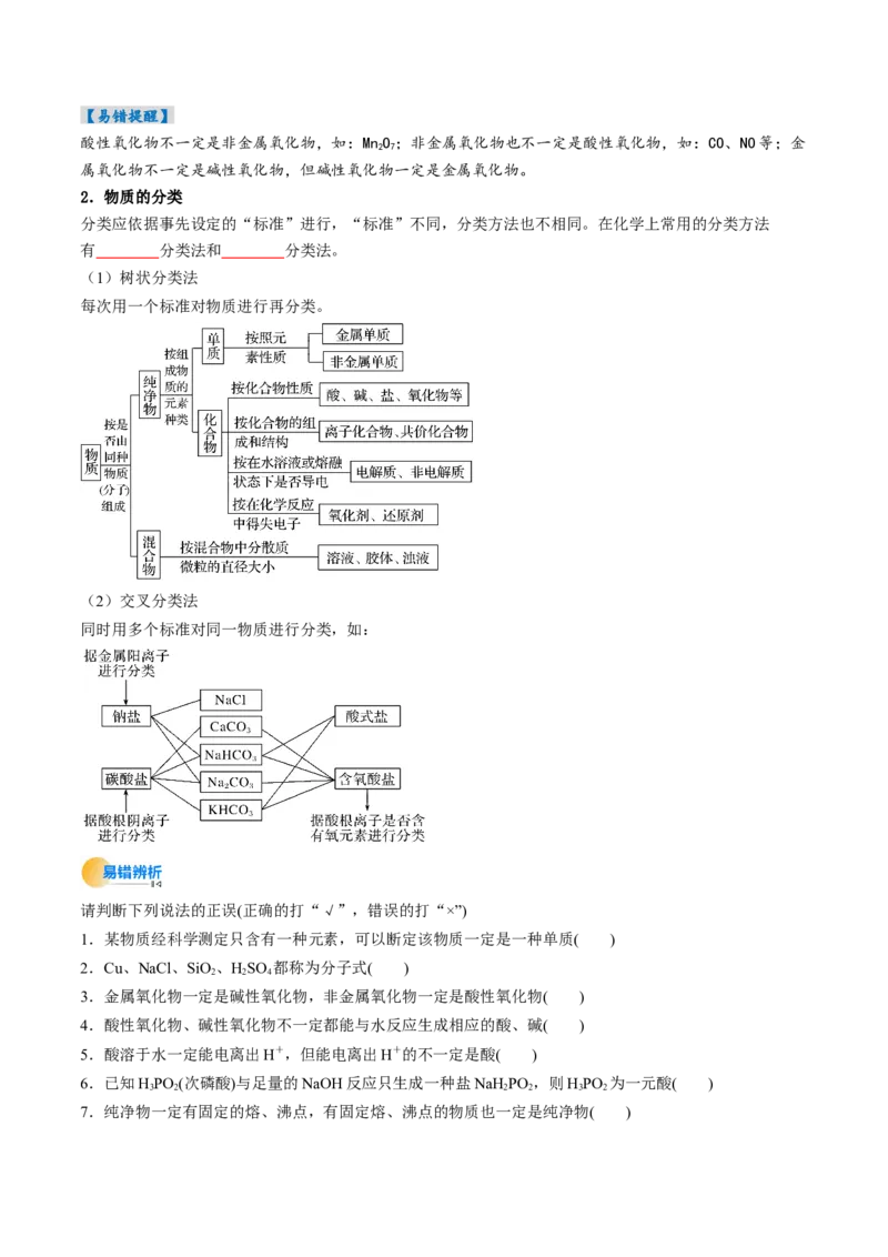 考点01物质的分类及转化（核心考点精讲精练）-备战2025年高考化学一轮复习考点帮（新高考通用）（原卷版）_05高考化学_新高考复习资料_2025年新高考资料