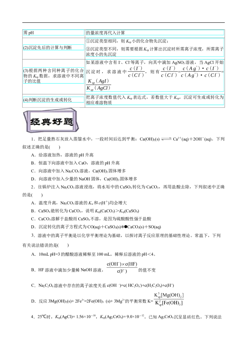 考点29沉淀溶解平衡（原卷版）_05高考化学_通用版（老高考）复习资料_2023年复习资料_一轮复习_备战2023年高考化学一轮复习考点帮（全国通用）