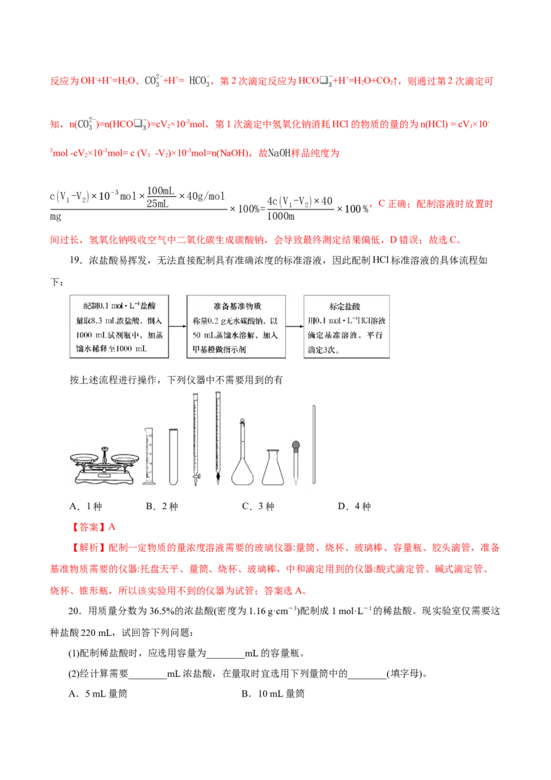 第05讲物质的量浓度及溶液配制（练）-2023年高考化学一轮复习讲练测（新教材新高考）（解析版）_05高考化学_新高考复习资料_2023年新高考资料_一轮复习