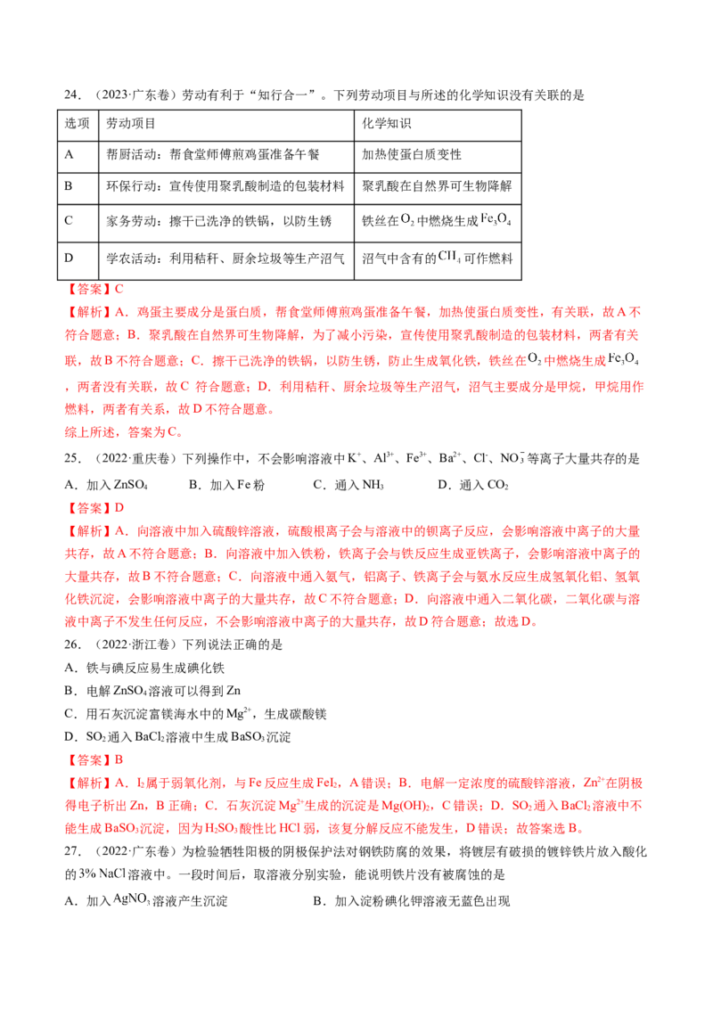 第02讲铁及其重要化合物（练习）（解析版）_05高考化学_2025年新高考资料_一轮复习_2025年高考化学一轮复习讲练测（新教材新高考）_第三章金属及其化合物