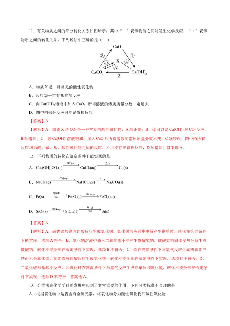 第01讲物质的分类及转化（练）-2023年高考化学一轮复习讲练测（新教材新高考）（解析版）_05高考化学_新高考复习资料_2023年新高考资料_一轮复习