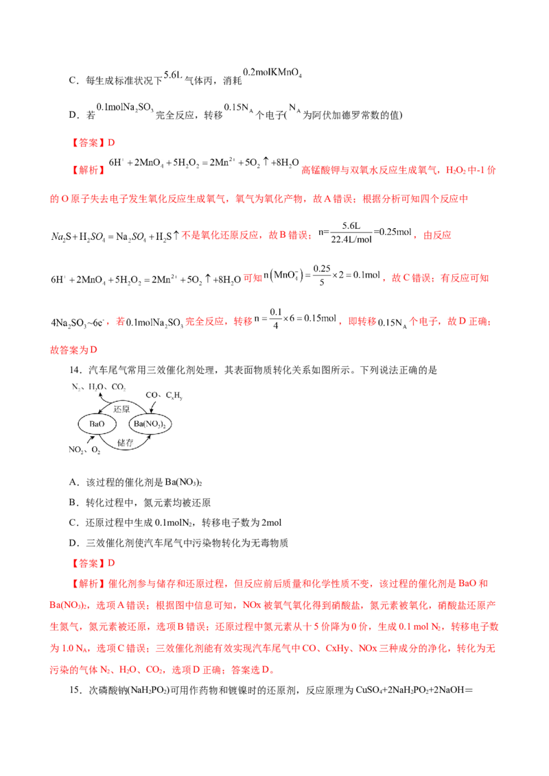 第03讲氧化还原反应（练）-2023年高考化学一轮复习讲练测（新教材新高考）（解析版）_05高考化学_新高考复习资料_2023年新高考资料_一轮复习