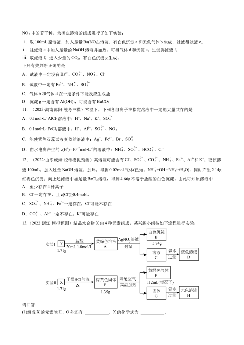 第06讲离子共存、离子的检验与推断（练习）（原卷版）_05高考化学_2024年新高考资料_1.2024一轮复习_2024年高考化学一轮复习讲练测（新教材新高考）