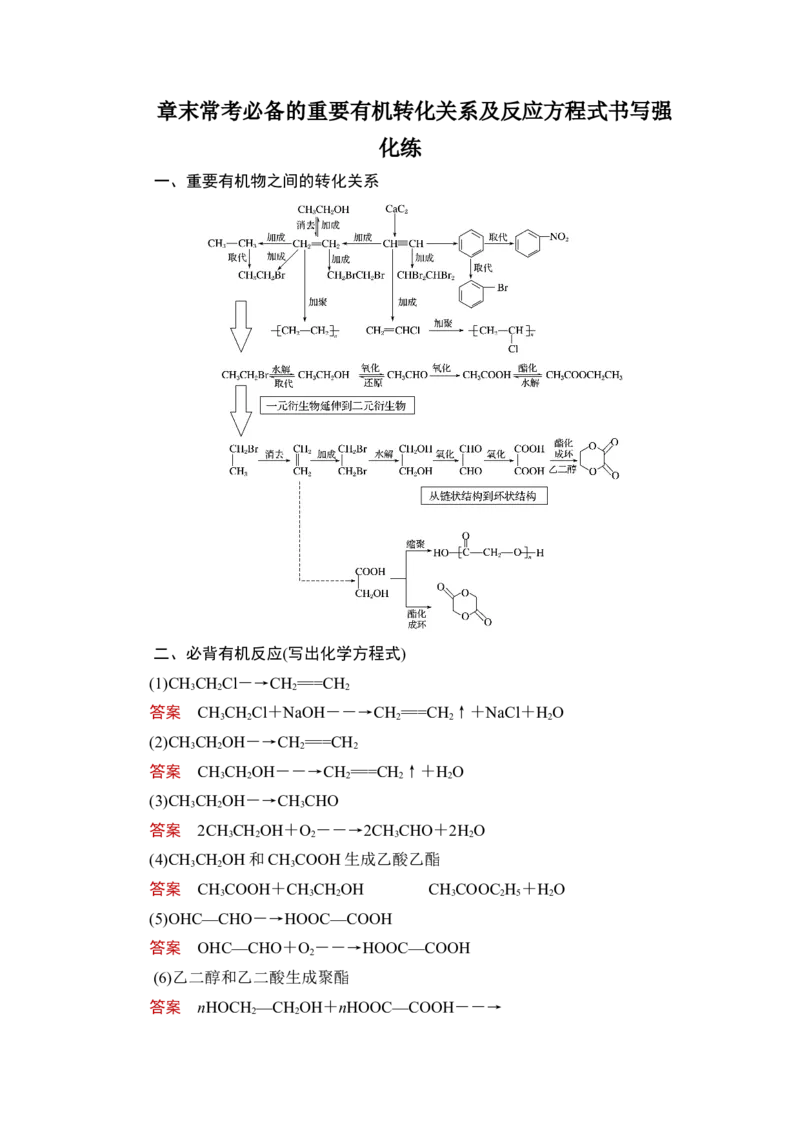 章末常考必备的重要有机转化关系及反应方程式书写强化练_05高考化学_新高考复习资料_2023年新高考资料_一轮复习_2023年新高考大一轮复习讲义_2023年高考化学一轮复习讲义（新高考）
