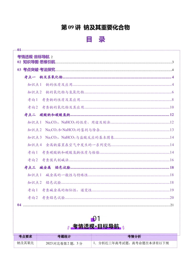第01讲钠及其重要化合物（讲义）（解析版）_05高考化学_2025年新高考资料_一轮复习_2025年高考化学一轮复习讲练测（新教材新高考）_第三章金属及其化合物
