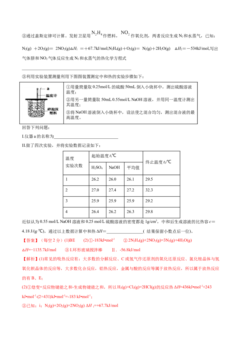 第17讲化学能与热能（练）-2023年高考化学一轮复习讲练测（全国通用）（解析版）_05高考化学_通用版（老高考）复习资料_2023年复习资料_一轮复习