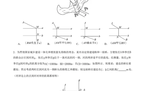 综合与实践最短路径问题-造桥选址问题（分层作业）（原卷版）_初中数学_八年级数学上册（人教版）_分层作业