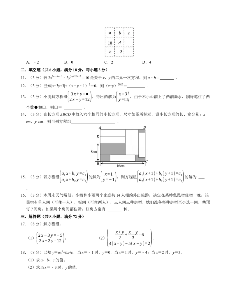 第十章二元一次方程组章末培优测试卷（必考点分类集训）（人教版2024）（学生版）_初中数学_七年级数学下册（人教版）_考点分类必刷题-U181