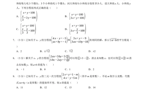 第十章二元一次方程组章末培优测试卷（必考点分类集训）（人教版2024）（学生版）_初中数学_七年级数学下册（人教版）_考点分类必刷题-U181