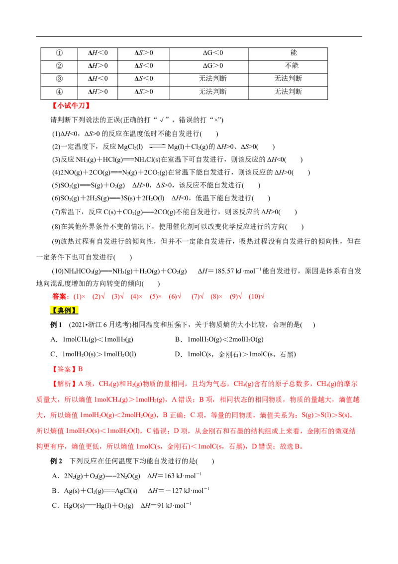 考点24化学反应的方向（解析版）_05高考化学_通用版（老高考）复习资料_2023年复习资料_一轮复习_备战2023年高考化学一轮复习考点帮（全国通用）