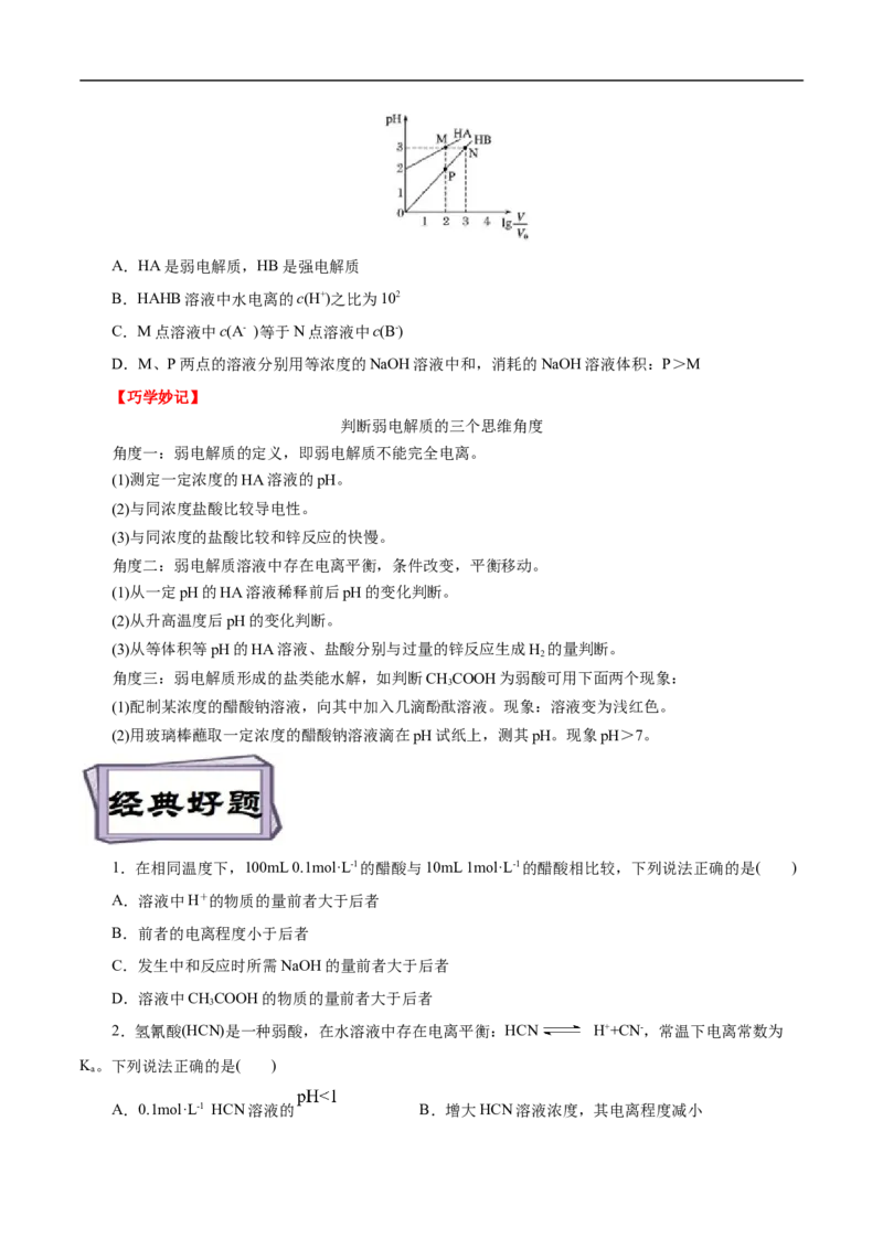 考点26弱电解质的电离（原卷版）_05高考化学_通用版（老高考）复习资料_2023年复习资料_一轮复习_备战2023年高考化学一轮复习考点帮（全国通用）