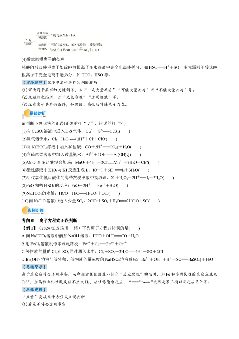 考点02离子反应离子方程式（核心考点精讲精练）-备战2025年高考化学一轮复习考点帮（新高考通用）（原卷版）_05高考化学_新高考复习资料_2025年新高考资料