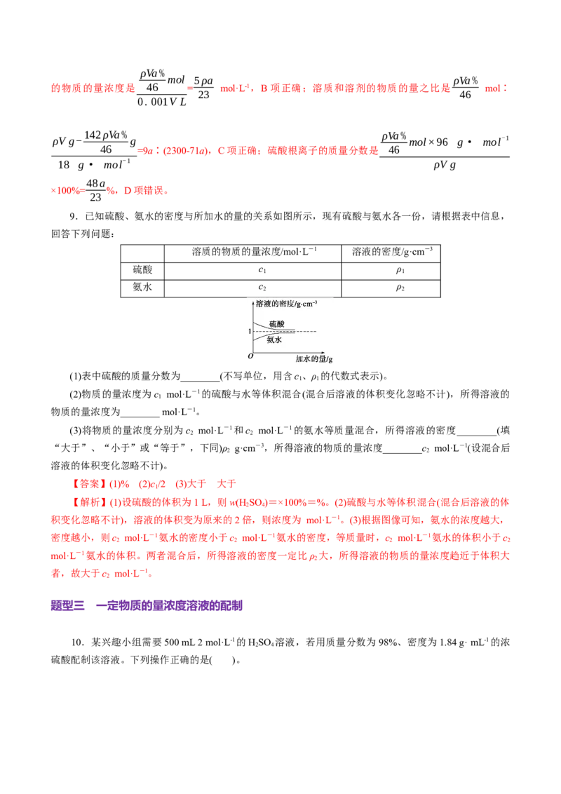 第02讲物质的量浓度(练习)(解析版)_05高考化学_2025年新高考资料_一轮复习_2025年高考化学一轮复习讲练测（新教材新高考）_第二章化学计量及其应用