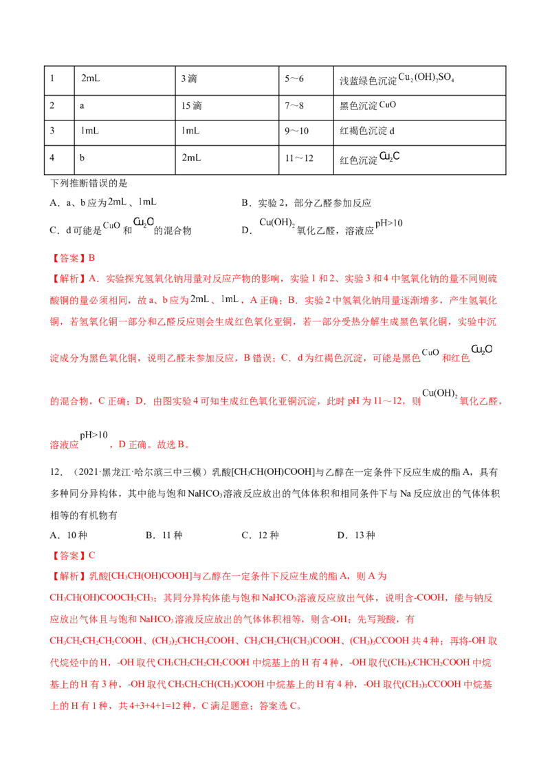 第34讲烃的含氧衍生物（练）-2023年高考化学一轮复习讲练测（全国通用）（解析版）_05高考化学_通用版（老高考）复习资料_2023年复习资料_一轮复习