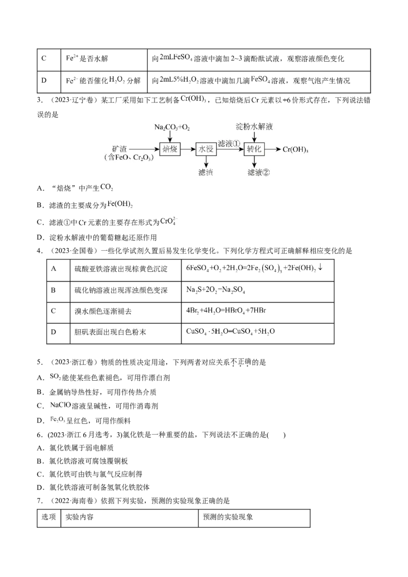 考点10铁及其重要化合物（核心考点精讲精练）-备战2025年高考化学一轮复习考点帮（新高考通用）（原卷版）_05高考化学_2025年新高考资料_一轮复习_备战2025年高考化学一轮复习考点帮