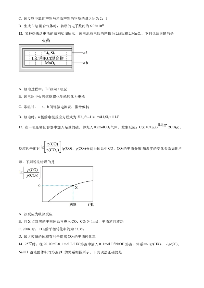 精品解析：云南师范大学附属中学2023届高考适应性月考卷（一）化学试题（原卷版）_05高考化学_高考模拟题_全国课标版_云南师范大学附中23届高三高考适应性月考卷（一）化学含答案