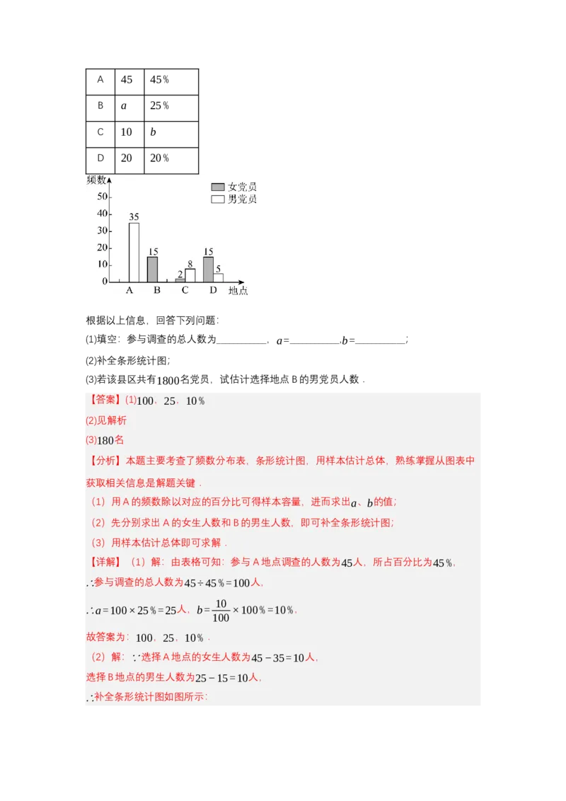 第十二章数据的收集、整理与描述单元测试（提高卷）（解析版）_初中数学_七年级数学下册（人教版）_单元测试