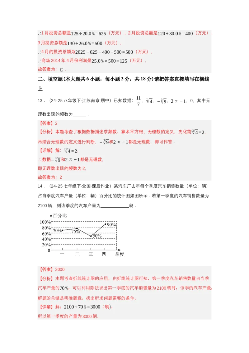 第十二章数据的收集、整理与描述单元测试（提高卷）（解析版）_初中数学_七年级数学下册（人教版）_单元测试