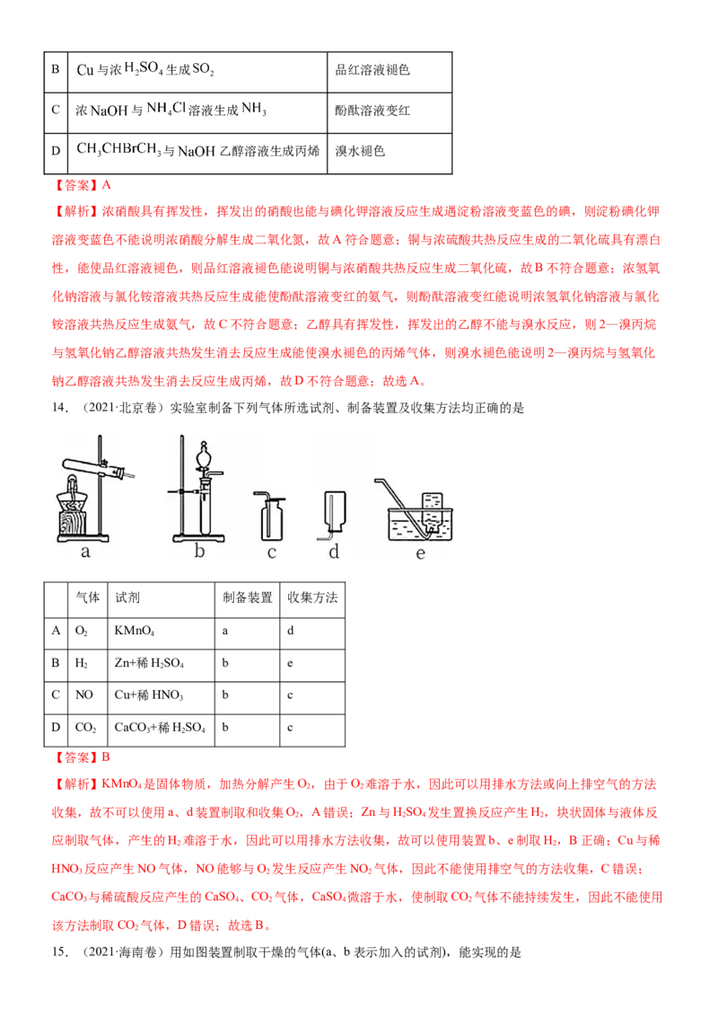 考点3物质的制备与性质实验（核心考点精讲精练（教师版）_05高考化学_新高考复习资料_2024年新高考资料_一轮复习资料_完备战2024年高考化学一轮复习考点帮（新高考专用）