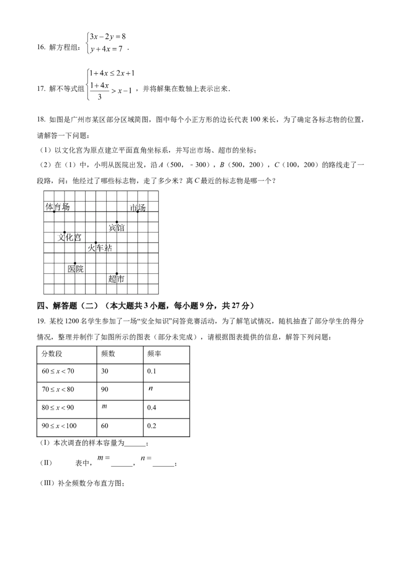 精品解析：期末测试卷人教版数学七年级下册（原卷版）_初中数学_七年级数学下册（人教版）_期中+期末