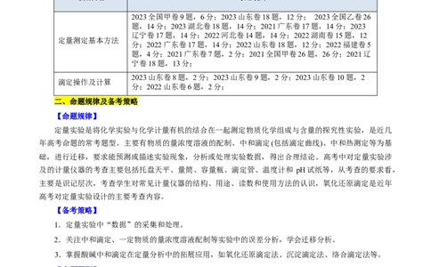 考点46定量分析实验(核心考点精讲精练)_05高考化学_通用版（老高考）复习资料_2024年复习资料_完备战2024年高考化学一轮复习考点帮（全国通用）