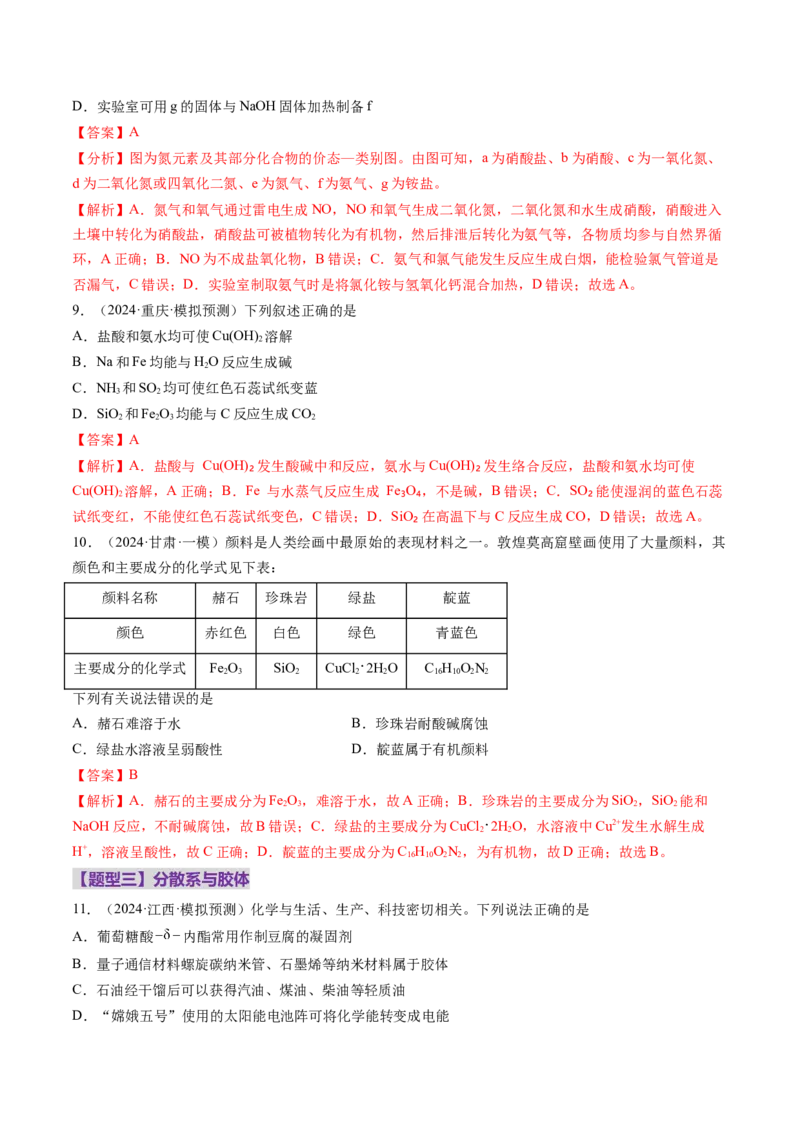 第01讲物质的分类及转化（练习）（解析版）_05高考化学_2025年新高考资料_一轮复习_2025年高考化学一轮复习讲练测（新教材新高考）_第一章物质及其变化