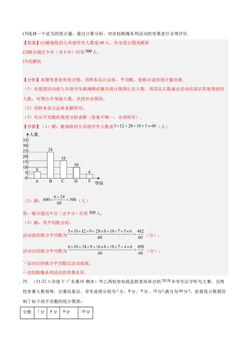 第二十章数据的分析重难点检测卷（教师版）_初中数学_八年级数学下册（人教版）_大单元教学课件+教学设计-U42_第二十章数据的分析