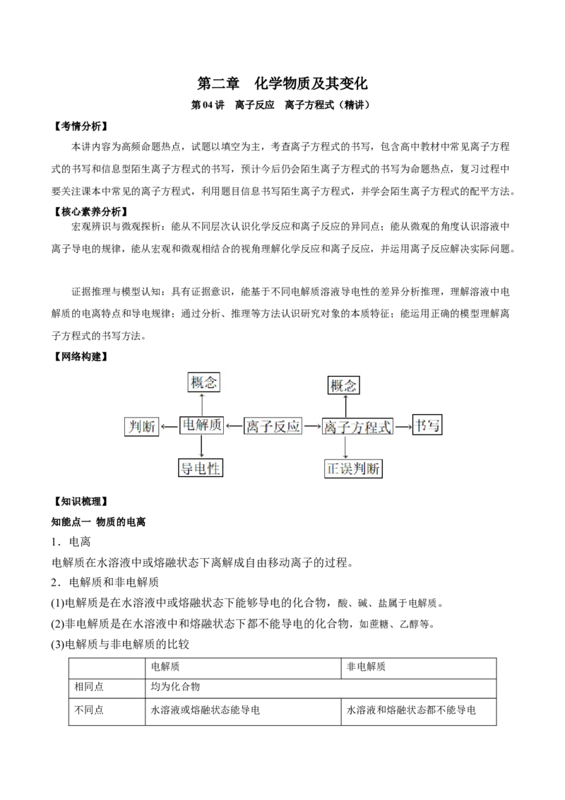 第04讲离子反应　离子方程式（精讲）-2022年一轮复习讲练测（解析版）_05高考化学_新高考复习资料_2022年新高考资料_2022年高考化学一轮复习讲练测