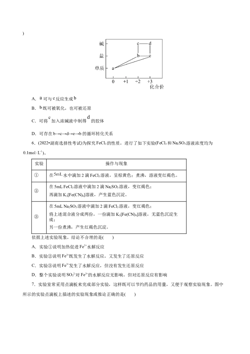 第07练铁及其化合物-2023年高考化学一轮复习小题多维练（原卷版）_05高考化学_新高考复习资料_2023年新高考资料_一轮复习_2023年新高考化学一轮复习小题多维练
