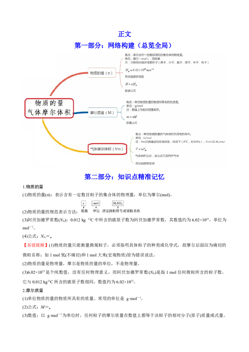 第01讲物质的量气体摩尔体积（讲）-2023年高考化学一轮复习讲练测（全国通用）（原卷版）_05高考化学_通用版（老高考）复习资料_2023年复习资料_一轮复习
