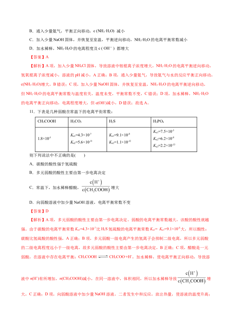 第30练电离平衡-2023年高考化学一轮复习小题多维练（解析版）_05高考化学_新高考复习资料_2023年新高考资料_一轮复习_2023年新高考化学一轮复习小题多维练