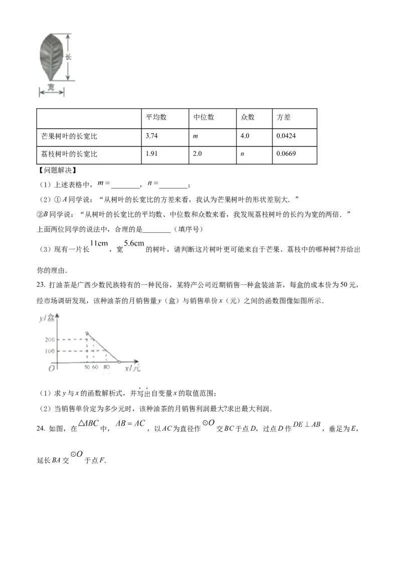 精品解析：2022年广西北部湾经济区中考数学真题（原卷版）_初中数学_九年级数学下册（人教版）_全国各地数学中考真题_2022年全国中考数学真题145份